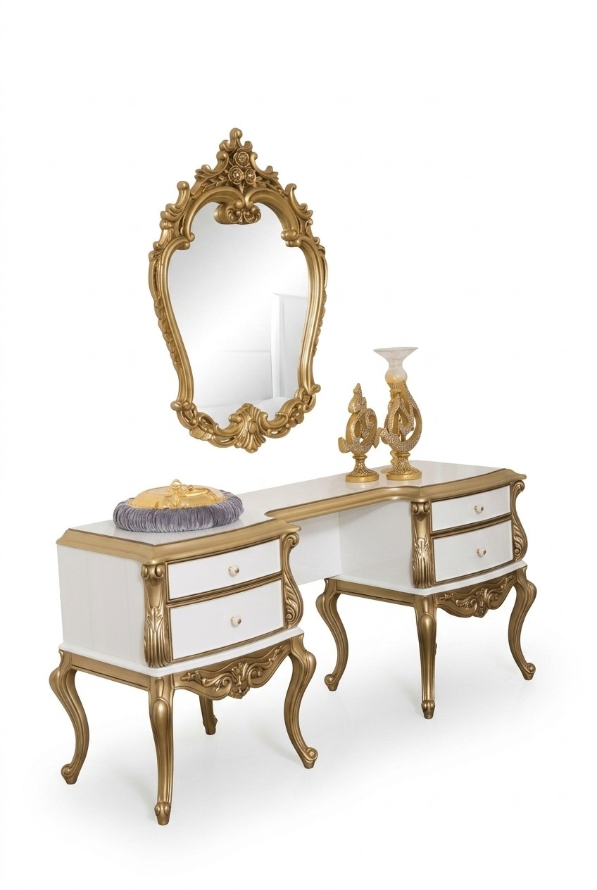 Royal Dressing Table with Baroque Mirror Console Sideboard Wood 2pcs