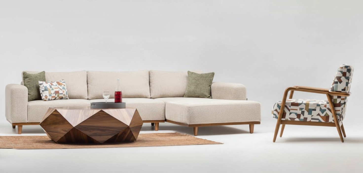 Complete corner sofa L shape armchair upholstered sofa fabric sofa beige sofa couch