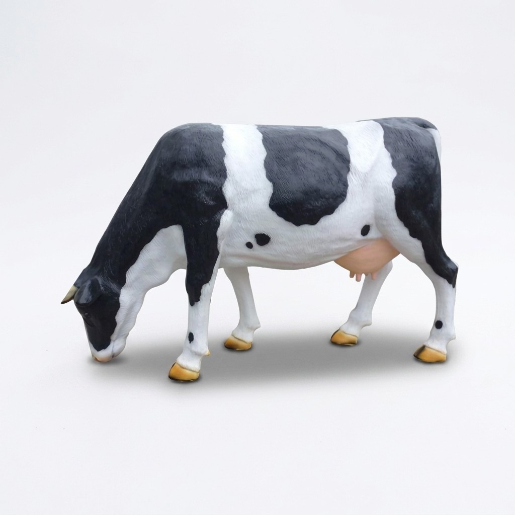 Decorative garden sculpture designed as black-white cow figure 210cm length