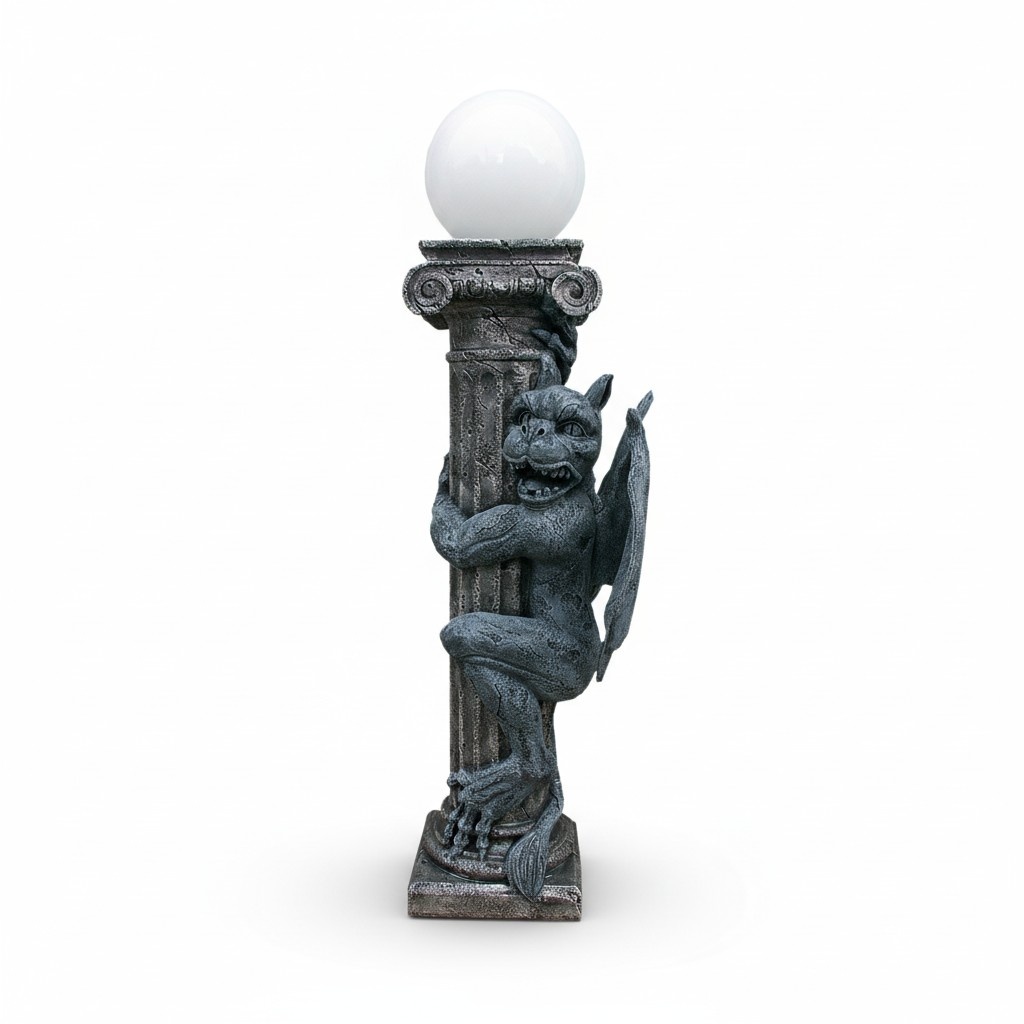 Antique style roman column with a demon figure design acrylic floor lamp, 133cm high