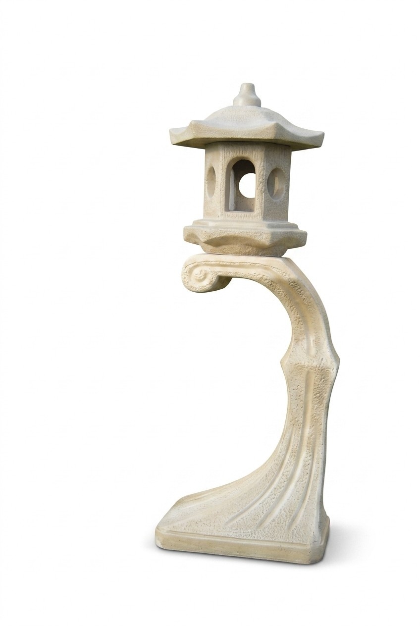 Outdoor/terrace decorative lamp sculpture made of weather-resistant cement 137cm
