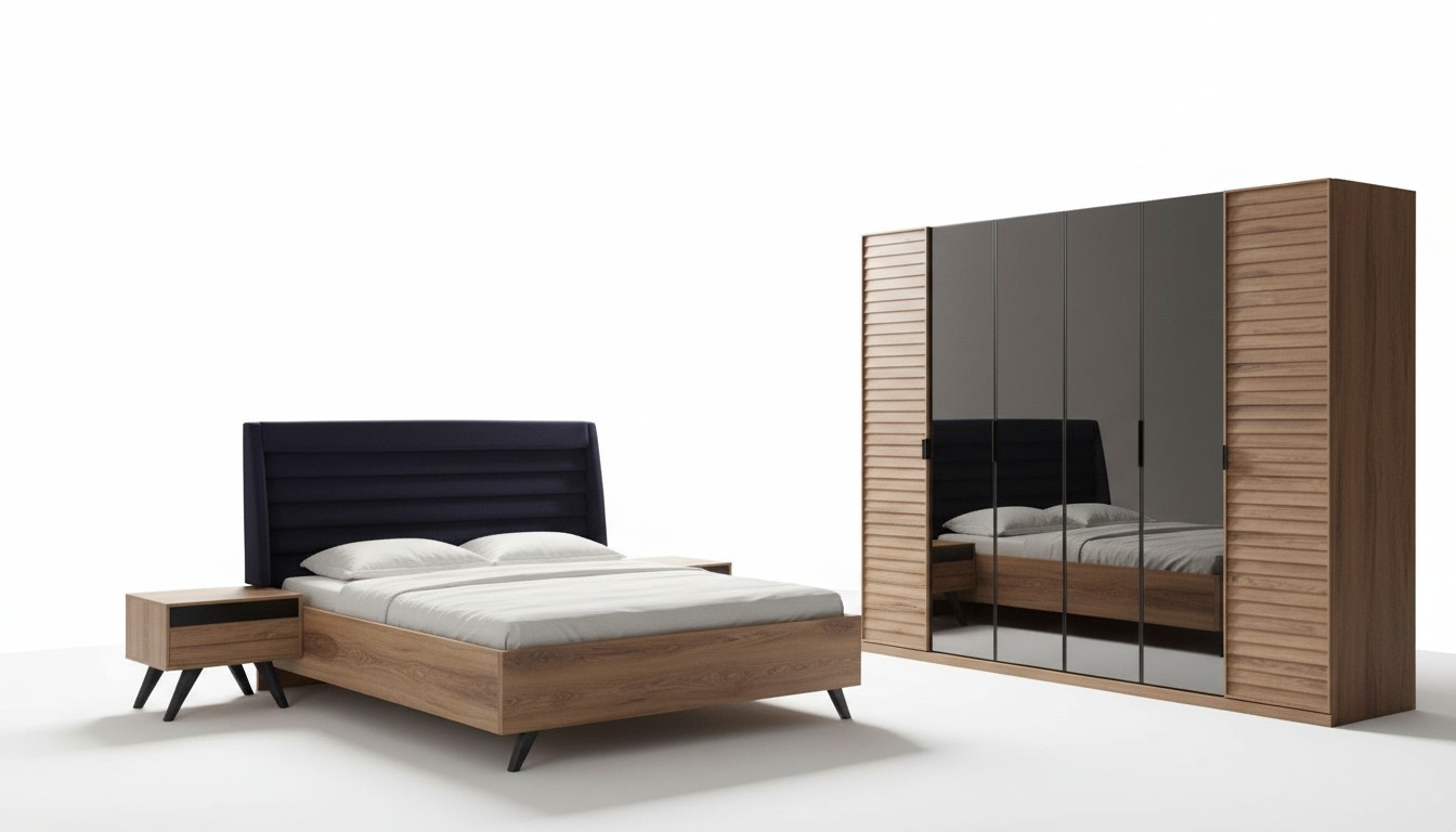 Large bedroom set Bedroom furniture Wardrobe Bed Bedside tables