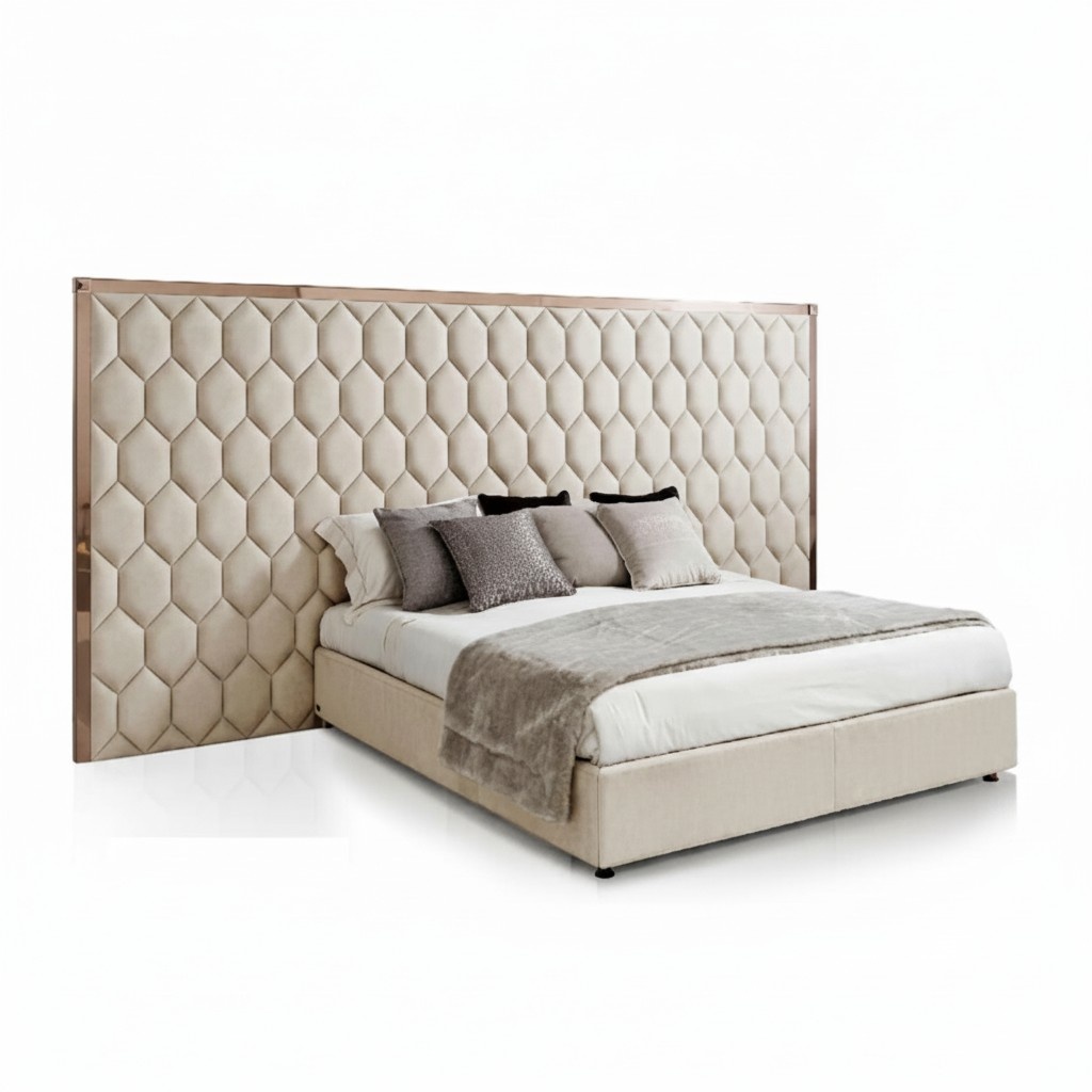Large Beige Double Bed Designer Bed Bed Frame With Headboard Furniture