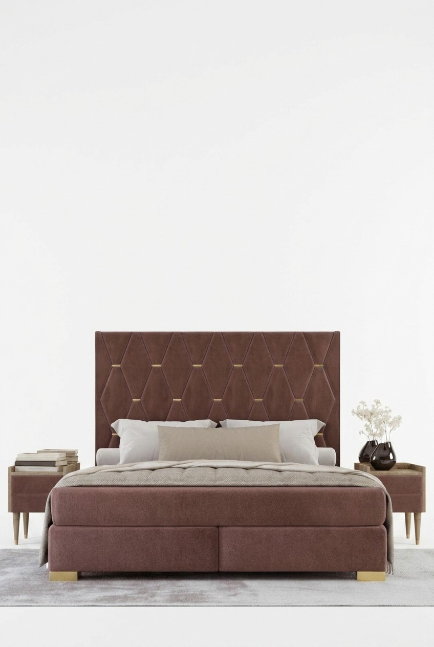 Large brown stainless steel bed Designer double beds 3-piece set