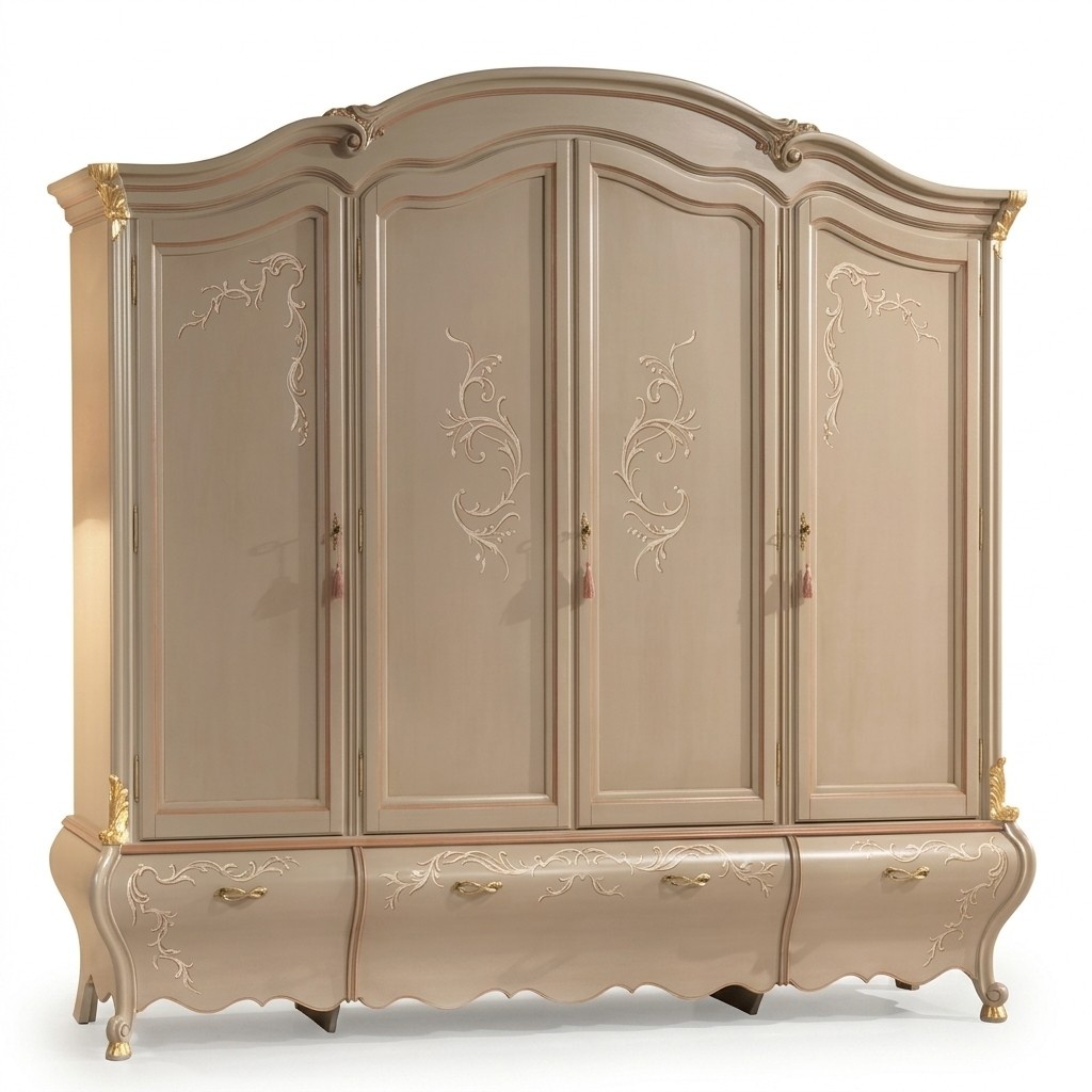 Large Classic Four Door Wardrobe Luxury Solid Wood Furniture