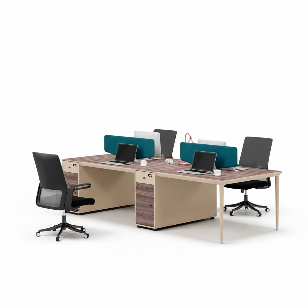 Large work desk for 4 people wood office desk beige