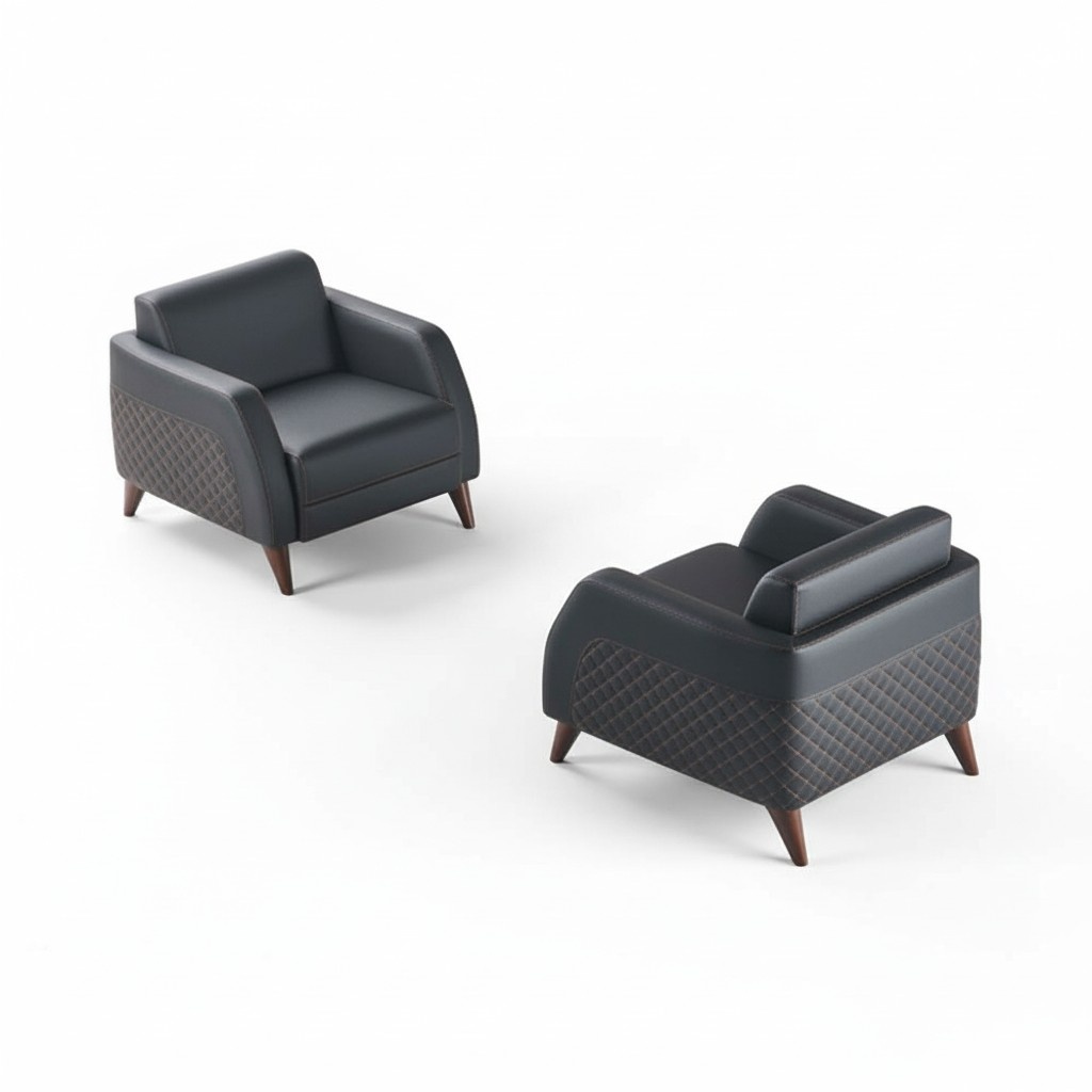 Black Leather Chair Set, Wooden Recliner, Modern Soft Upholstered Single Seat