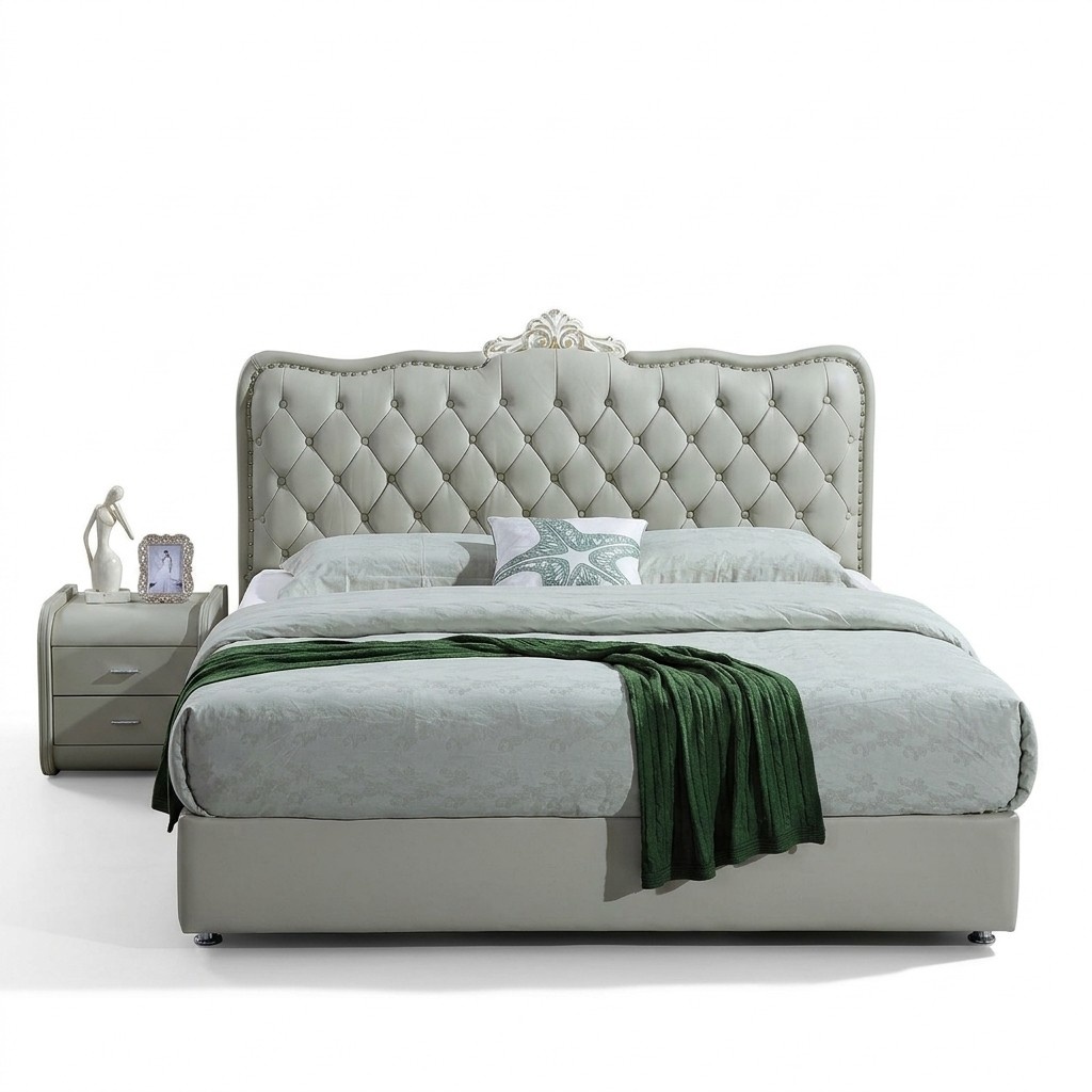 Leather bed bedroom complete bed 3 piece set hotel sets bedside tables.