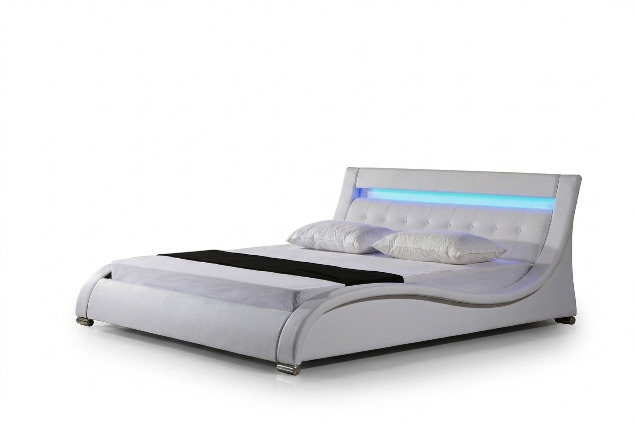 Chesterfield design leather upholstered massive double bed in modern style with LED light