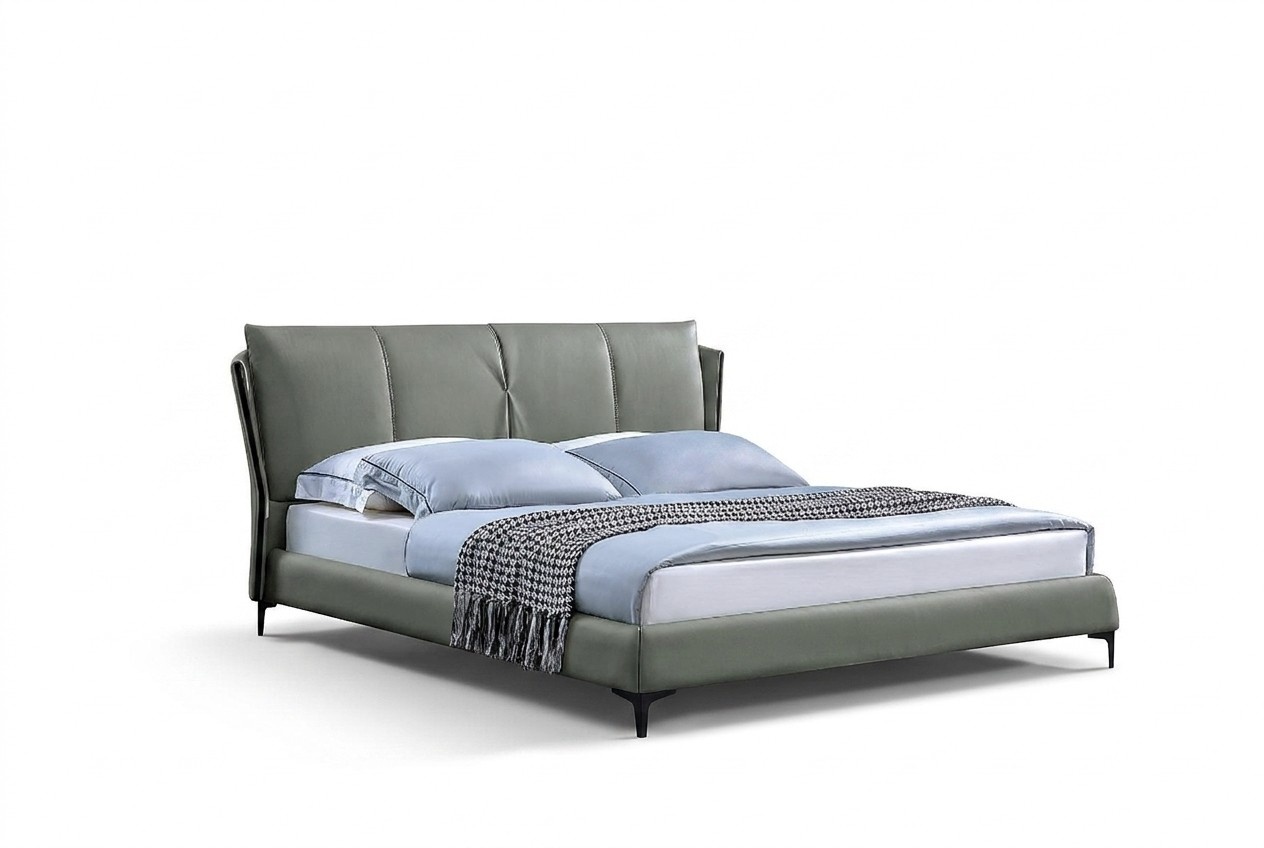 Leather bed upholstery bed bed frame luxury bedroom furniture green design leather