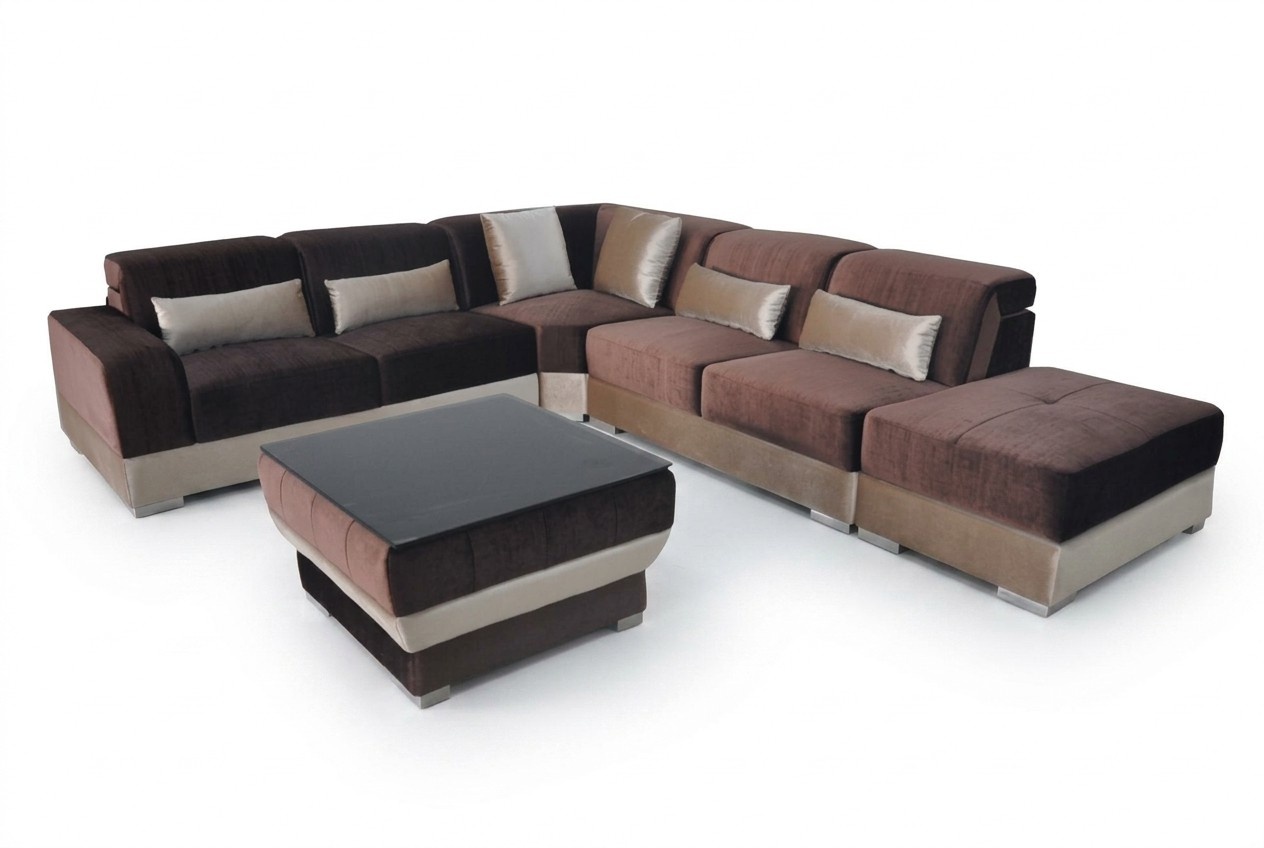 XXL sideboard in modern style for living room area with shelves, 4-sliding drawers & 2-swing doors made of MDF/chipboard