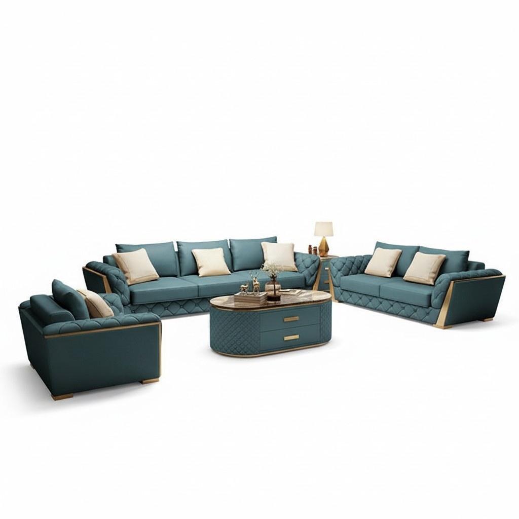 Leather designer sofa couch upholstery set 6 pieces. Set of sets coffee table table