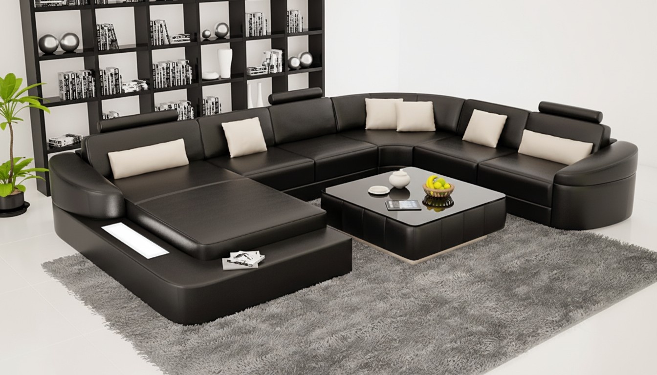Leather Modern Couch Living Landscape Leather Sofa Set Furniture Sofa U Shape New