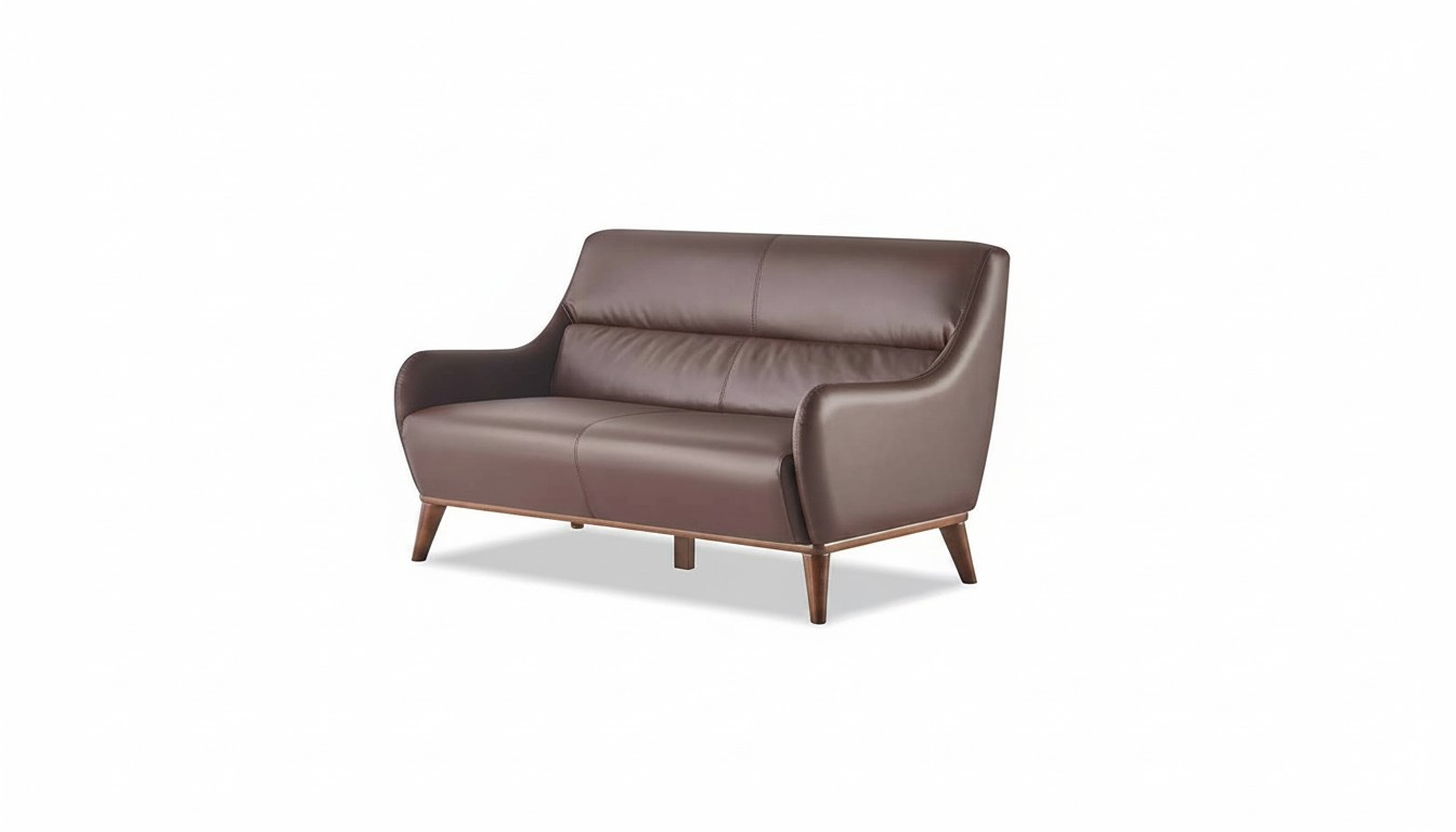 Leather Sofa 2-Seater Brown Classic Leather Wood Soft Armrests