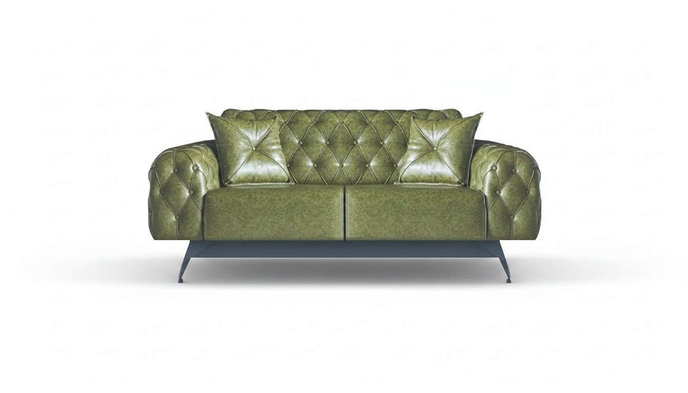 Leather sofa 2-seater sofa green upholstery classic cushion Chesterfield sofa