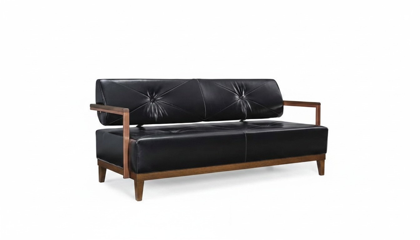 Leather sofa 3-seater couch black modern design waiting room office bench