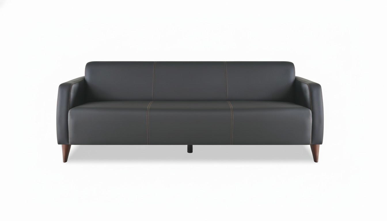 Leather sofa 3-seater black leather wooden modern versatile soft