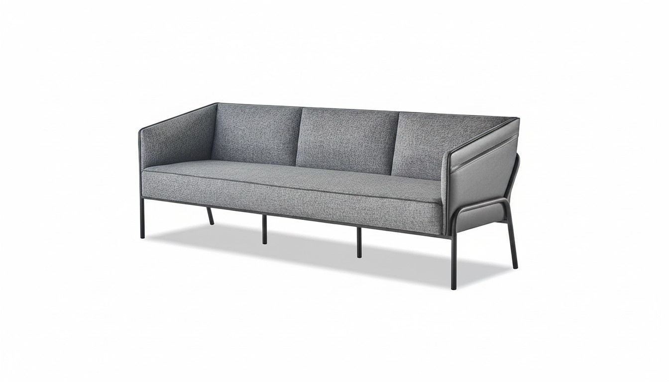 Leather sofa 3-seater gray modern three-seater textile stainless steel leather