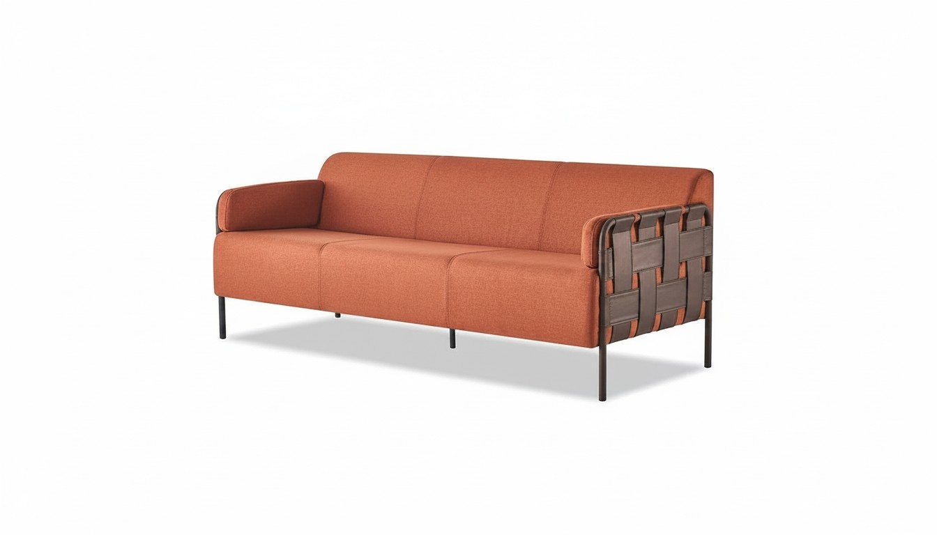 Leather sofa 3-seater Orange Modern couch Three-seater Soft seating furniture