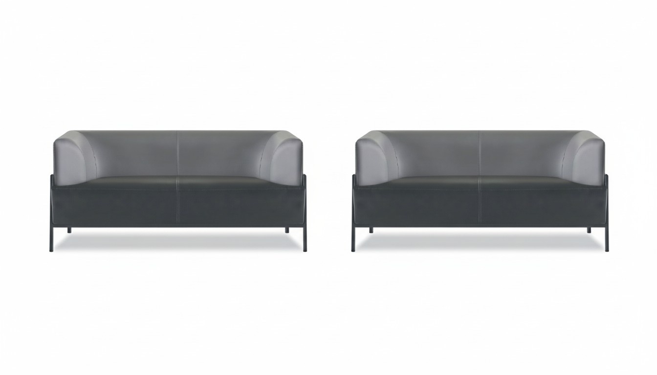 Black Leather Sofa Modern Seating Furniture 4-Piece Set Stainless Steel Office Armrests