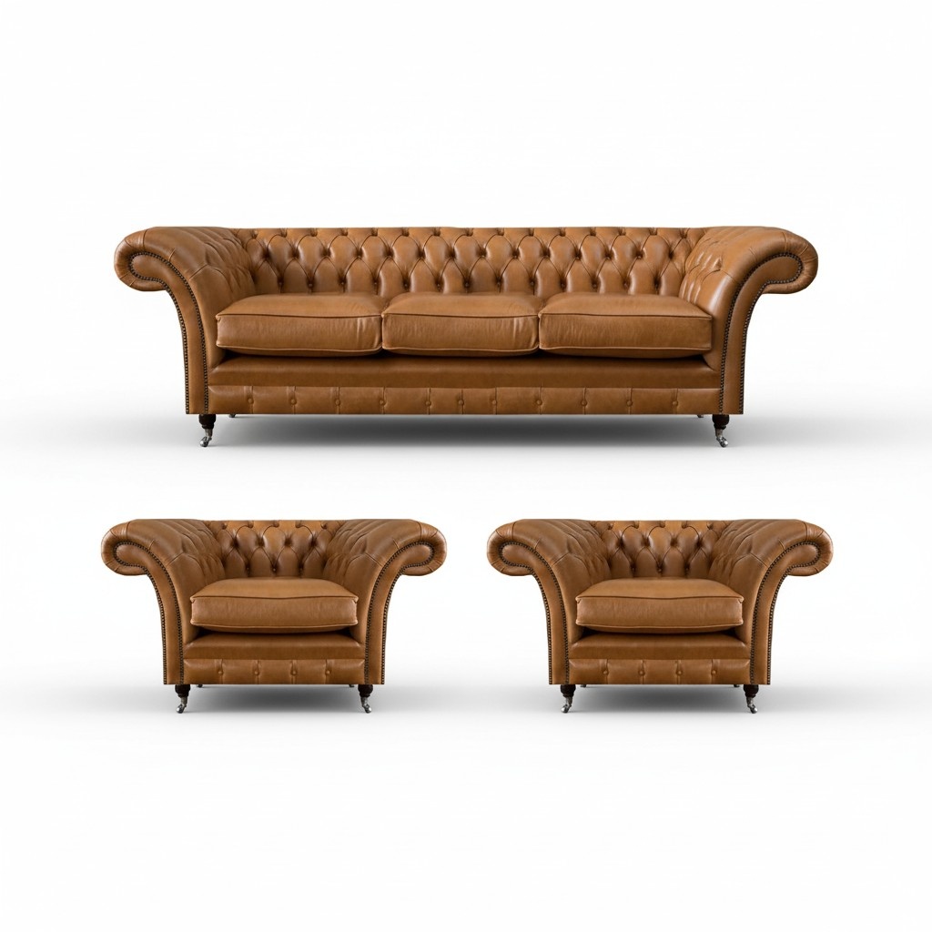 Brown leather sofa set 3+1+1 seats living room design luxurious furniture