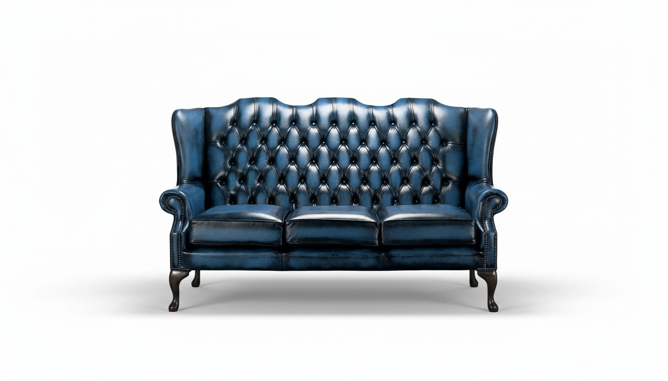 Chesterfield 3-seater Classic Sofa Blue Faux Leather Comfortalbe For Living Room New
