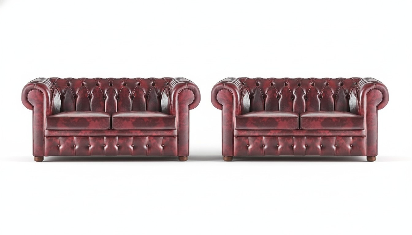 Leather Chesterfield Sofa with Buttons 2-Seater Bordeaux Classic Sofa