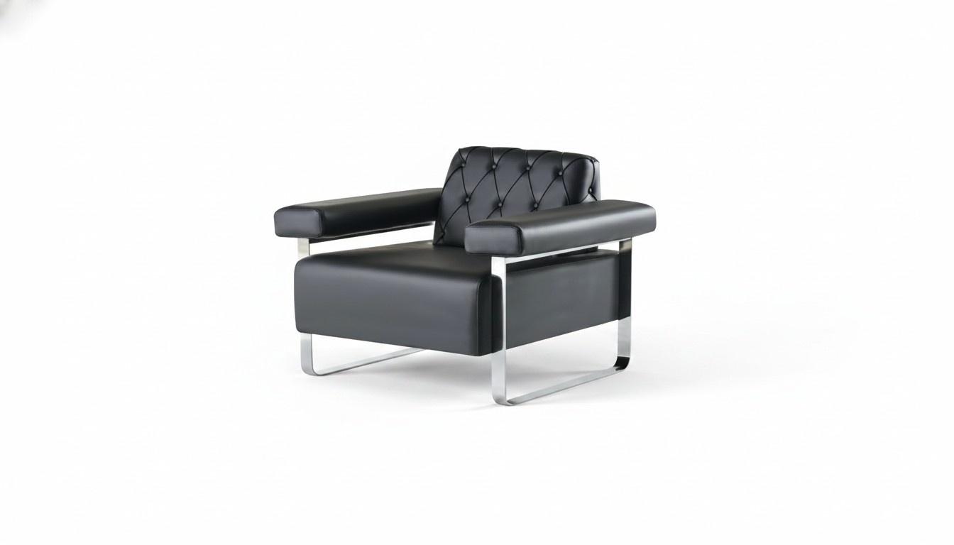 Leather sofa Chesterfield design 1-seater black stainless steel office furniture