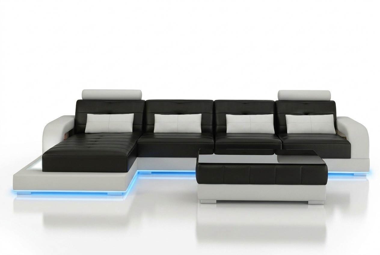 LEATHER SOFA CORNER COUCH USB SOFA SET LIVING LANDSCAPE Custom-made New
