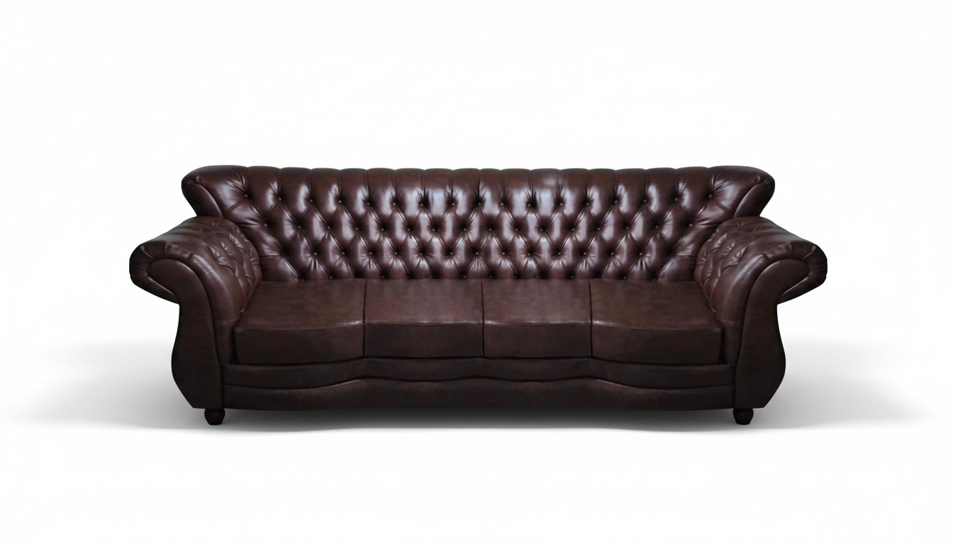 Leather Sofa Couch Four Seater Brown Living Room Chesterfield Seating Furniture