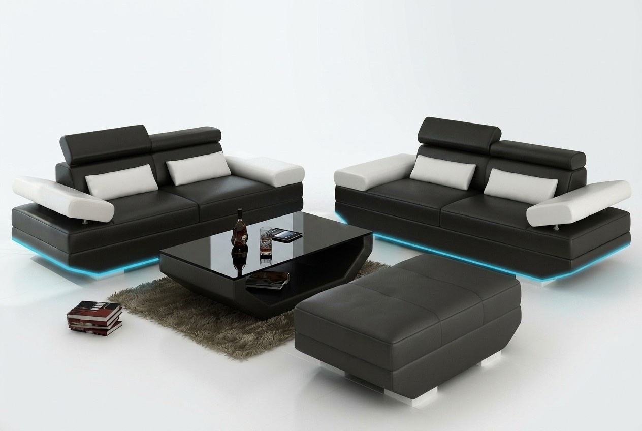 Leather sofa sofa couch living area 3 + 3 set design modern sofa K5009E