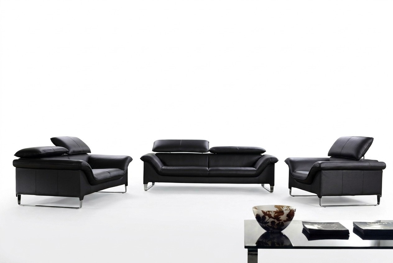 Leather Sofa Couch Living Set 3+2 Seater Design Modern Sofa Black