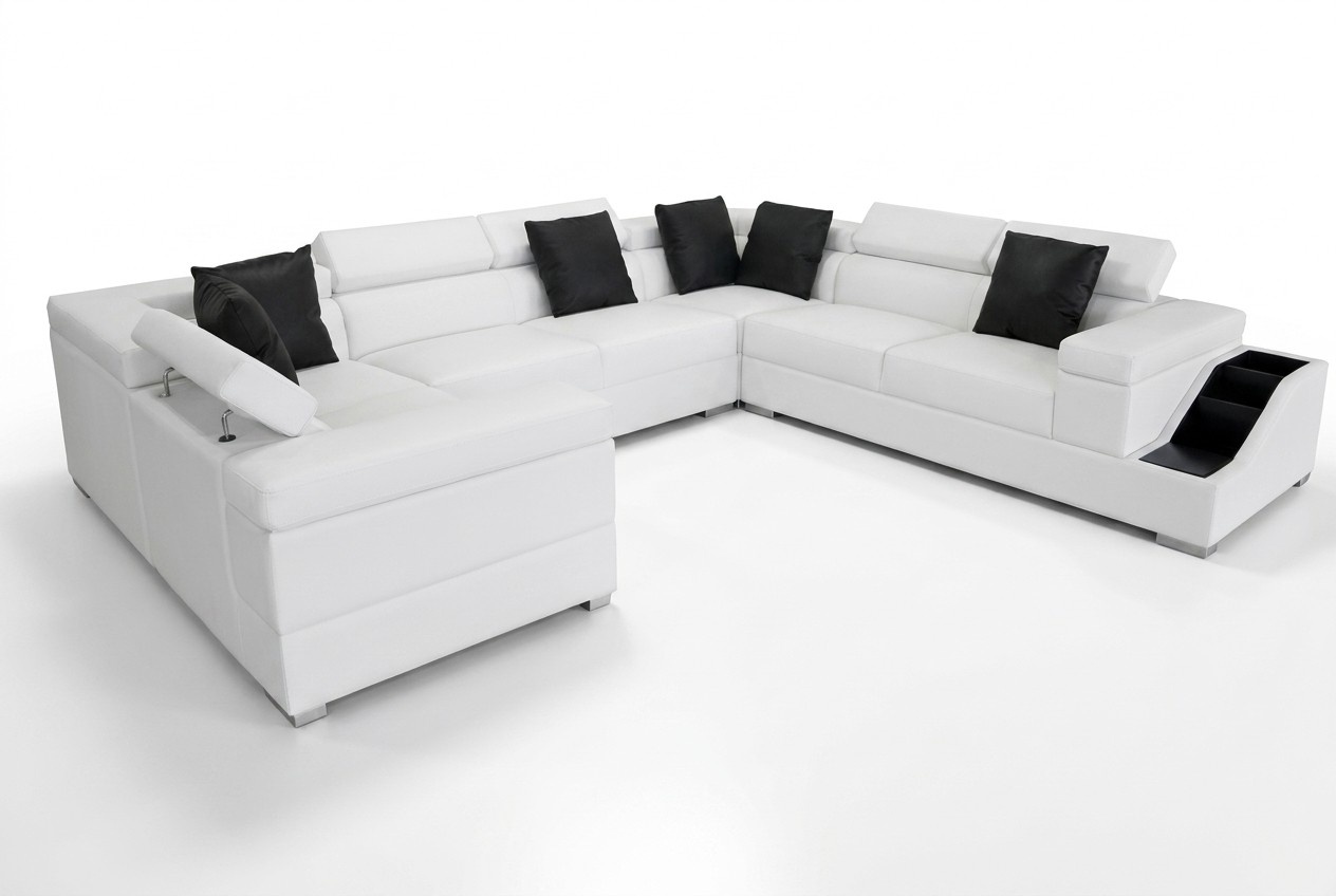 Leather sofa couch living landscape upholstery set modern design U-shape sofa USB