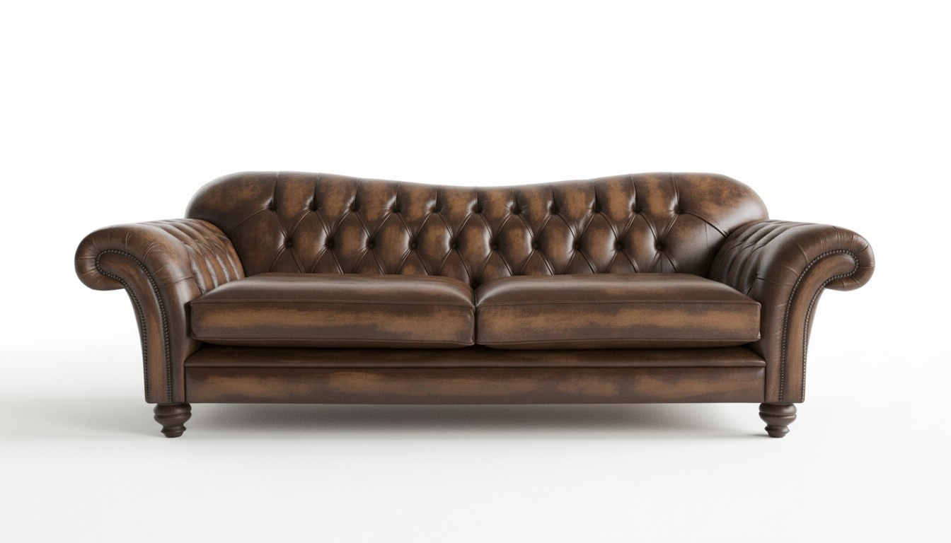 Chesterfield Sofa Luxurious Royal Style 3-Seater Brown Comfortable Faux Leather With Big Pads New