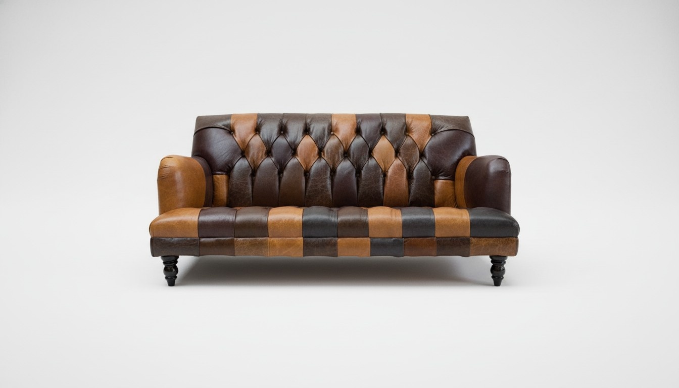 Chesterfield Sofa 3-Seater Brown Faux Leather Couch Cosy Living Room Couch With Wooden Feet