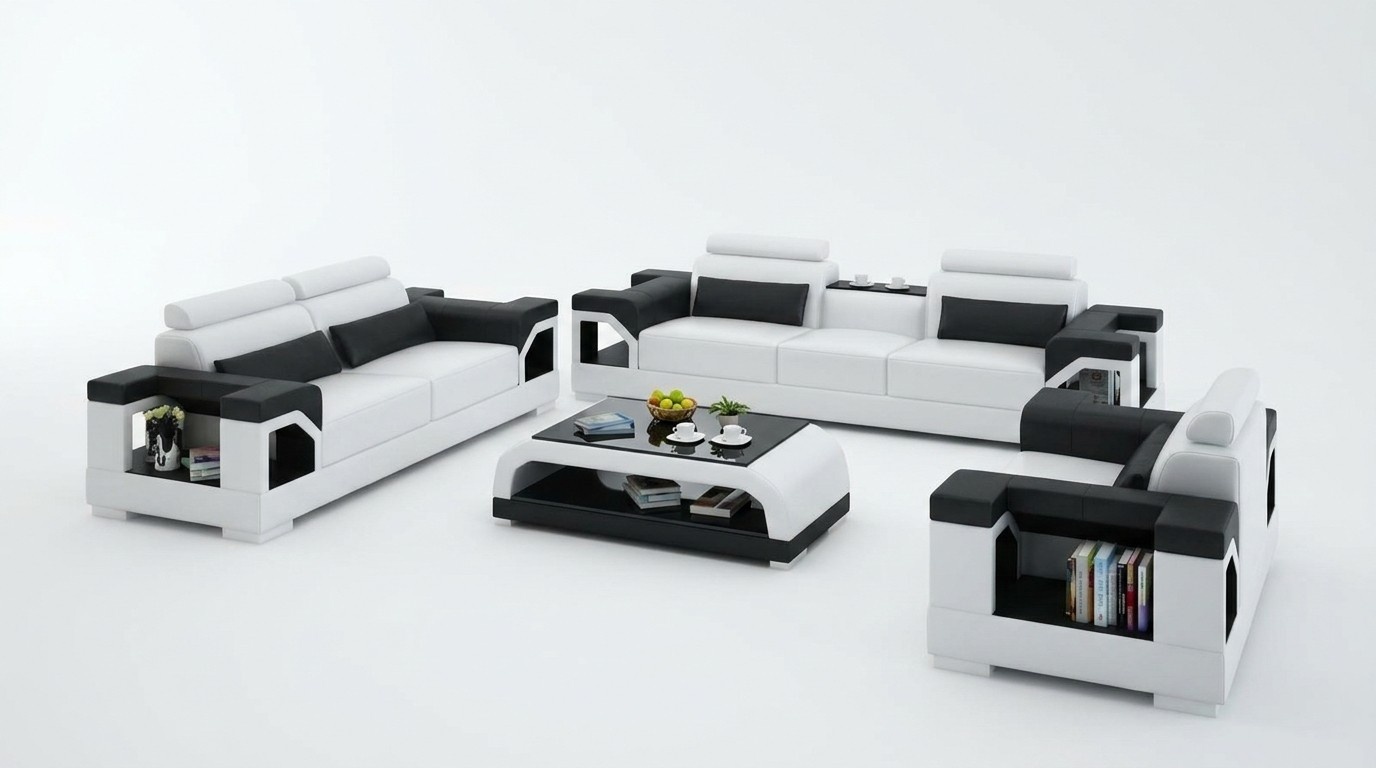 Leather Sofa Couch Sofa Sets 3+1+1 Seater Set Design Modern Sofa White Set