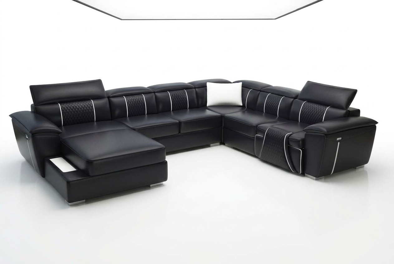 Leather sofa couch upholstered designer sofa leather sofas U-shaped sofa G8048 black new
