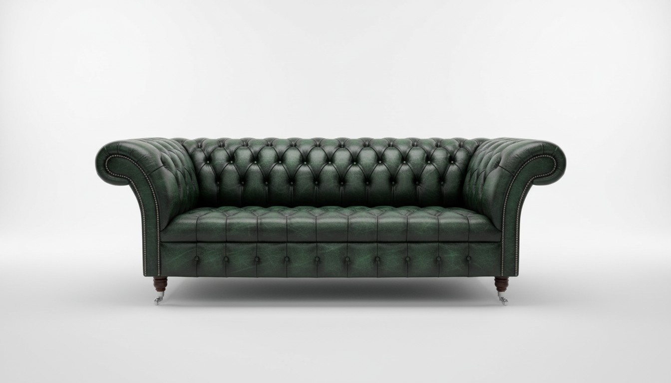 Chesterfield Sofa Dark Green 3-Seater Faux Leather Upholstered Classic Couch New On Casters