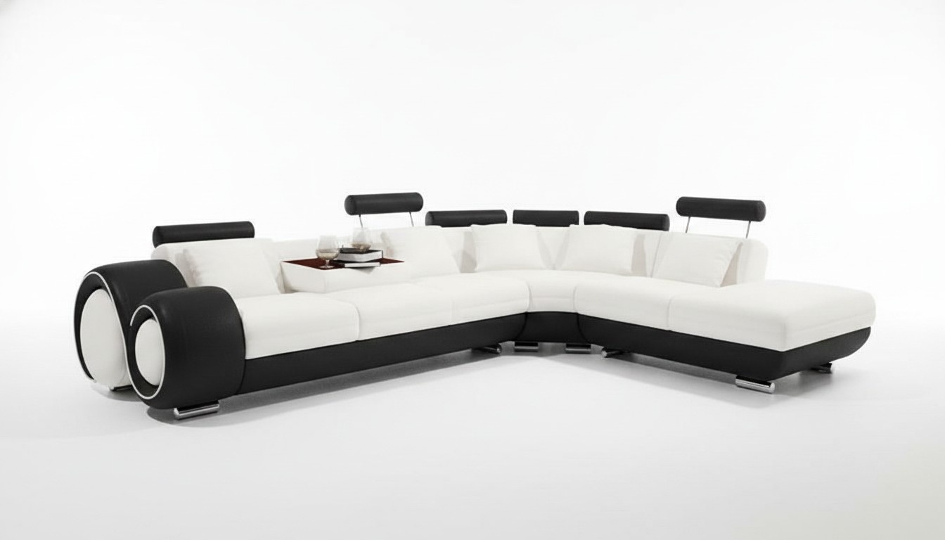 LEATHER SOFA LEATHER COUCH USB SET SOFA LIVING LANDSCAPE BLACK/WHITE Custom made