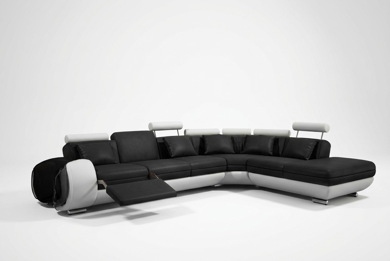 LEATHER SOFA LEATHER COUCH with USB SET SOFA LIVING LANDSCAPE BLACK/WHITE Couch New