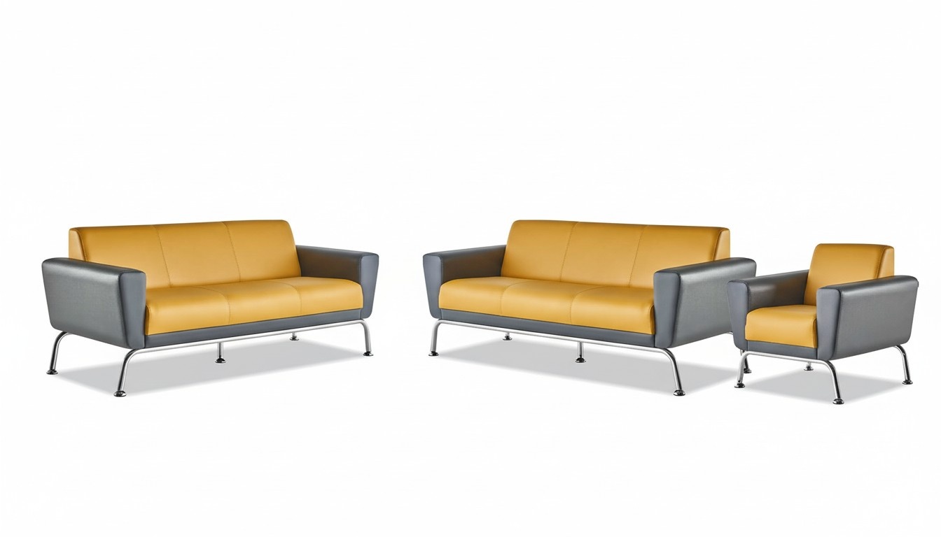 Leather sofa leather stainless steel modern yellow gray 3-seater armchair sofa set