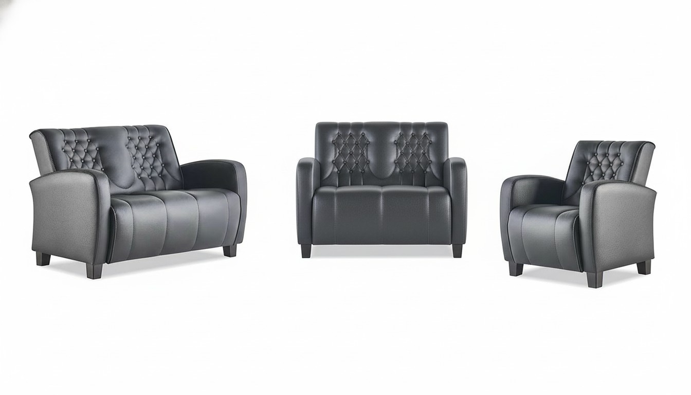 Leather sofa set 2-seater chair Chesterfield couch black modern buttons
