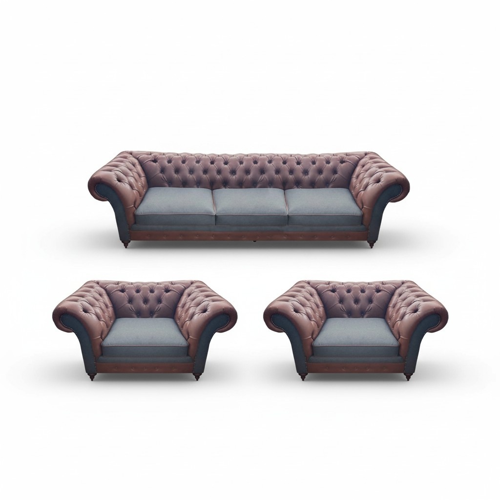 Leather sofa set 3-piece seater modern complete set upholstered set Chesterfield