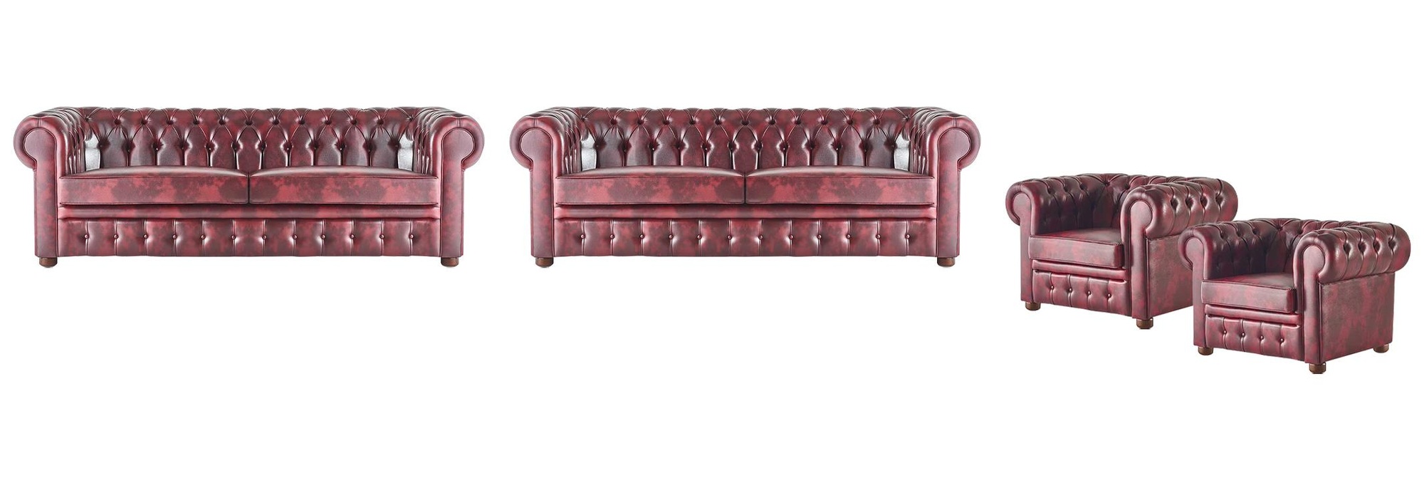 Leather sofa set 3-seater armchair Bordeaux Chesterfield upholstered sofa leather 4-piece set