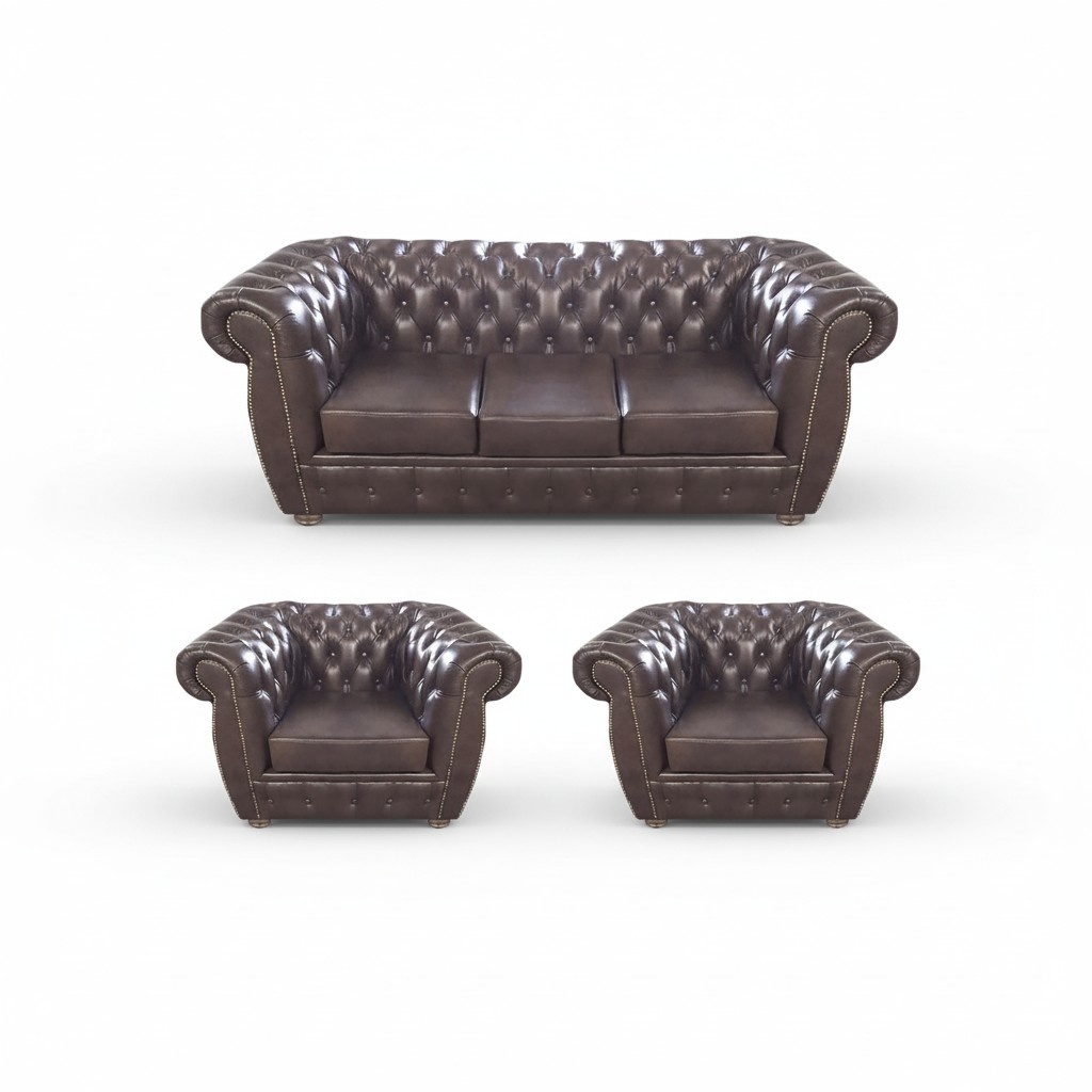 Leather sofa set Chesterfield upholstered furniture living room design seating furniture