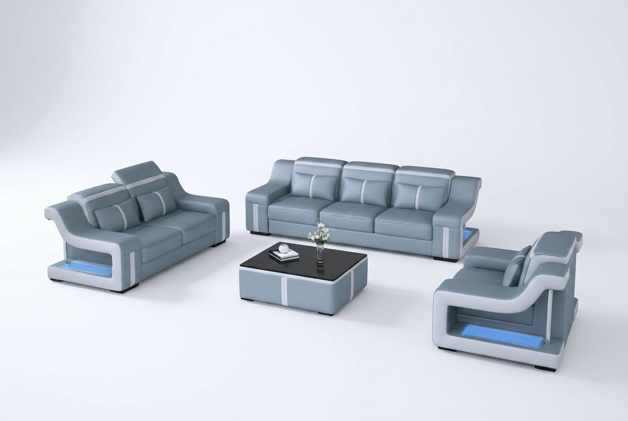 Leather Sofa Textile Fabric 3 Seater Couch Designer Seat Upholstery Set Grey New