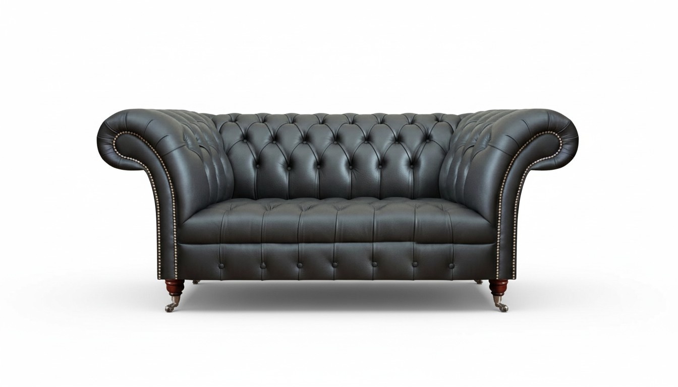 Leather Sofa Two Seater Couch Upholstered Furniture Upholstery Black Furniture Chesterfield