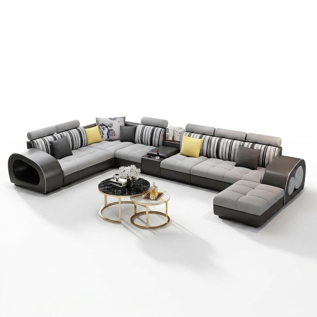 Leather sofa sofa with USB couch designer sofa U-shape corner set upholstered corner big new