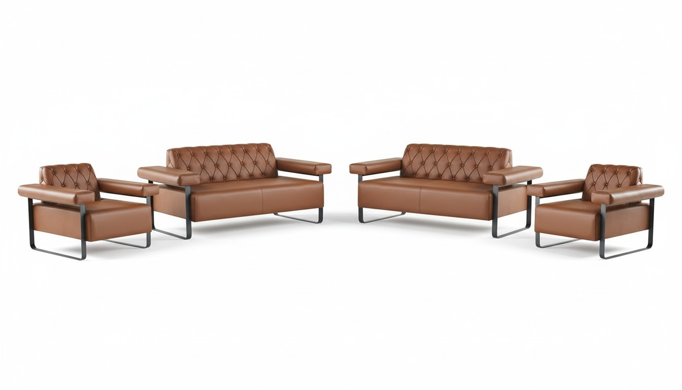 Leather sofas 2-seater sofas armchairs couch buttons Chesterfield stainless steel