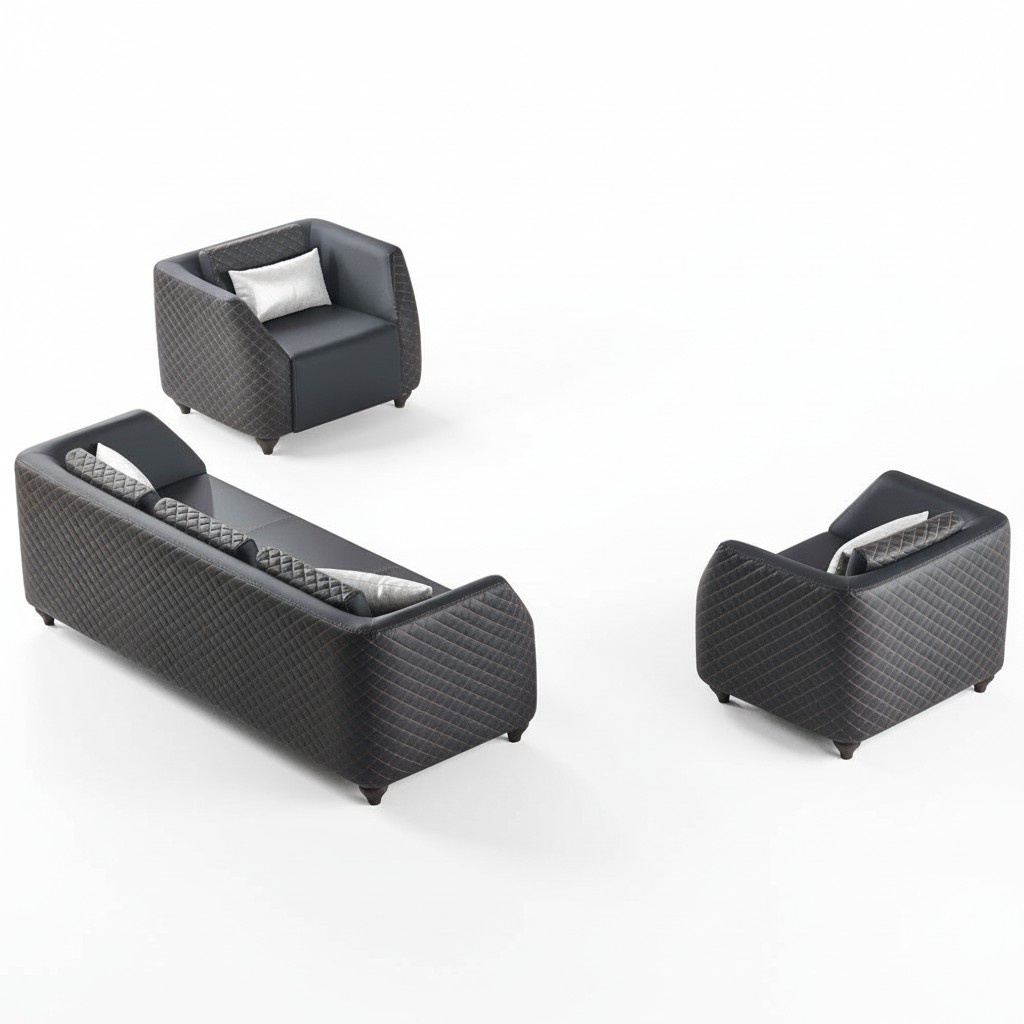 Leather sofas 3-seater armchair black complete couch modern upholstery cushions